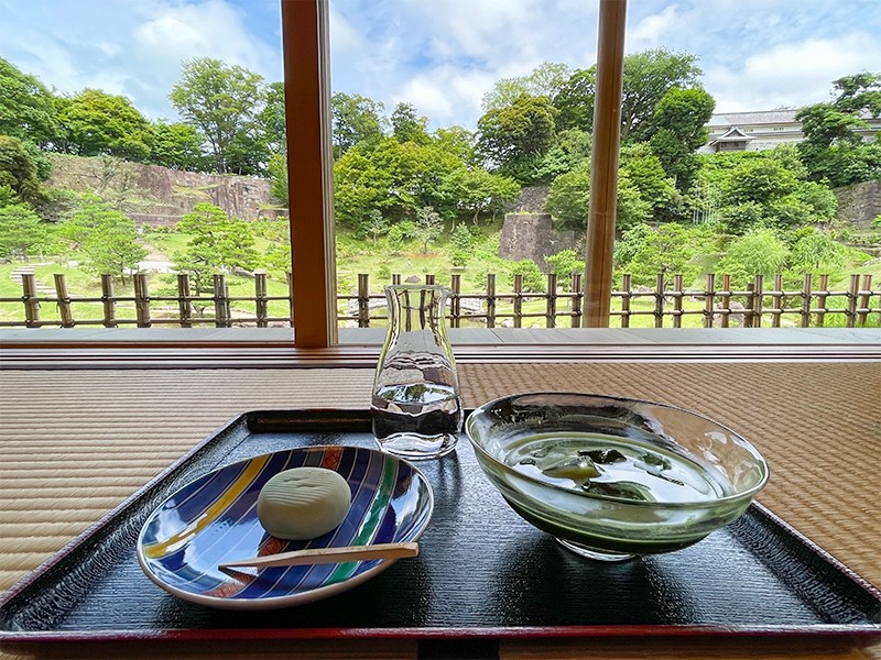 【１３：００】玉泉庵で玉泉院丸庭園を眺めながら呈茶をいただく